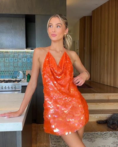 Karina | Abito Mini Senza Maniche con Collo Halter e Paillettes